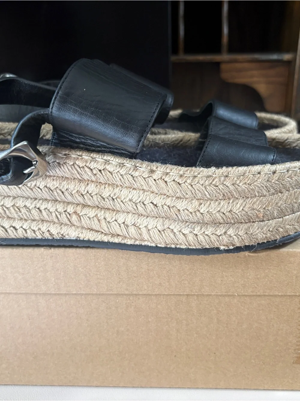 Rag&Bone Odyssey Women's Black Leather Espadrille Platform Sandals